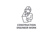 construction engineer talk vector line icon, sign, illustration on background, editable strokes