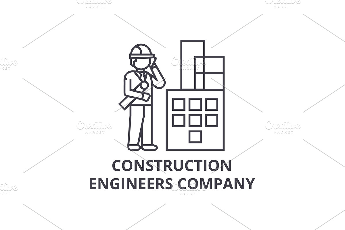 construction engineers company vector line icon, sign, illustration on background, editable strokes in Illustrations - product preview 8
