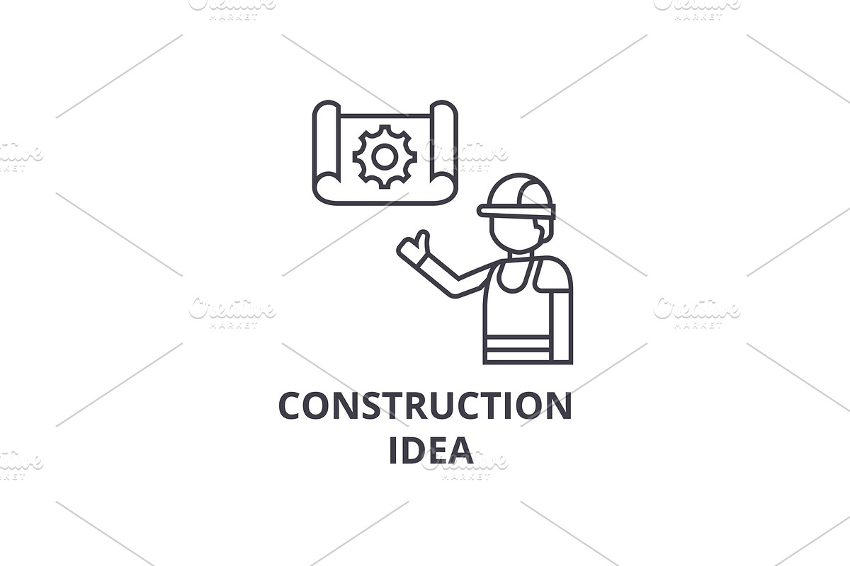 construction idea vector line icon, sign, illustration on background, editable strokes in Illustrations - product preview 8