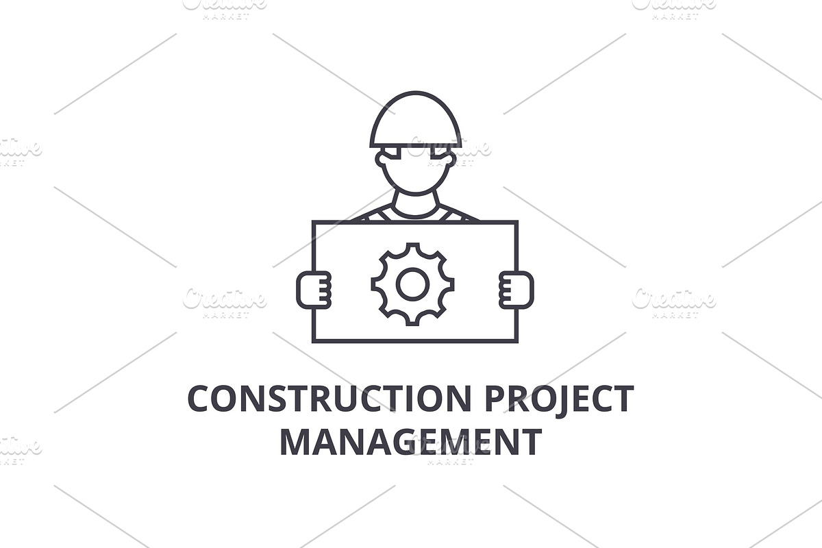 construction project management vector line icon, sign, illustration on background, editable strokes in Illustrations - product preview 8