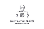 construction project management vector line icon, sign, illustration on background, editable strokes