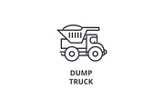 dump truck vector line icon, sign, illustration on background, editable strokes