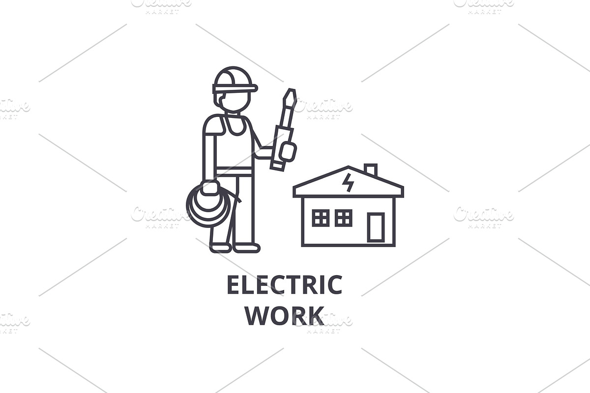 electric work vector line icon, sign, illustration on background, editable strokes in Illustrations - product preview 8