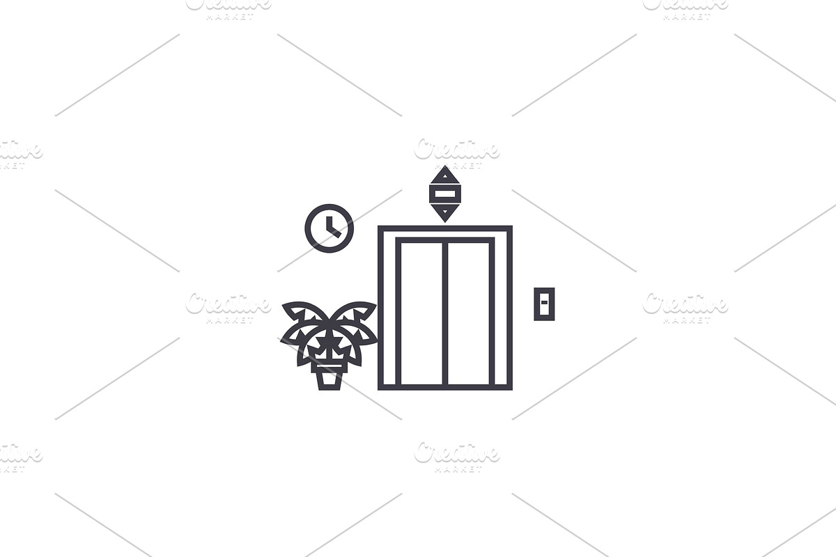 elevator entrance vector line icon, sign, illustration on background, editable strokes in Illustrations - product preview 8