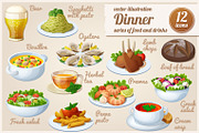 Set of food icons. Dinner.