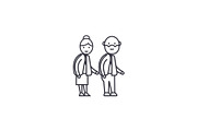 old couple vector line icon, sign, illustration on background, editable strokes