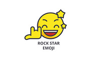 rock star emoji vector line icon, sign, illustration on background, editable strokes