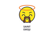 saint emoji vector line icon, sign, illustration on background, editable strokes