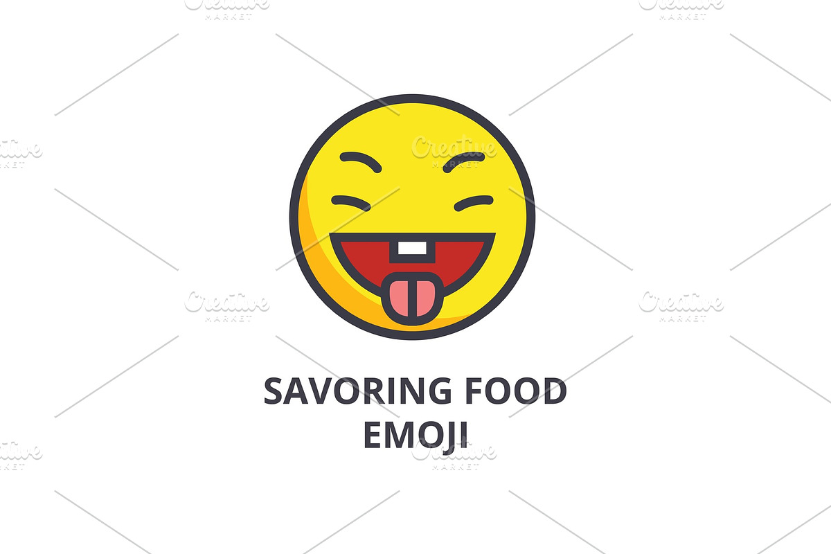 savoring food emoji vector line icon, sign, illustration on background, editable strokes in Illustrations - product preview 8