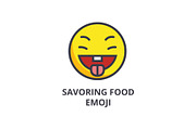 savoring food emoji vector line icon, sign, illustration on background, editable strokes