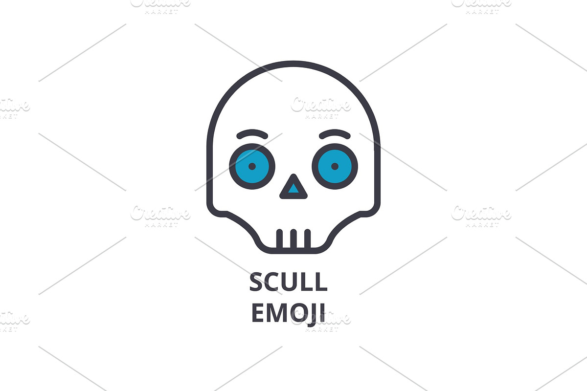 scull emoji vector line icon, sign, illustration on background, editable strokes in Illustrations - product preview 8