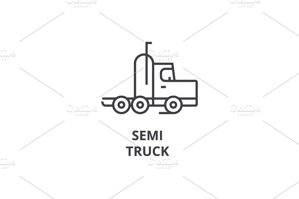 semi truck vector line icon, sign, illustration on background, editable strokes in Illustrations - product preview 8