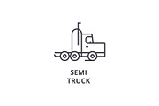 semi truck vector line icon, sign, illustration on background, editable strokes