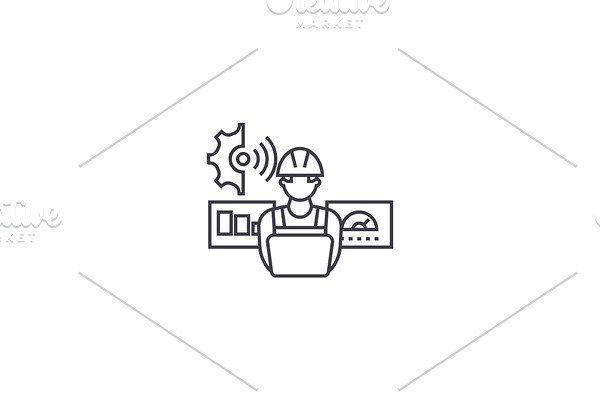 technician control vector line icon, sign, illustration on background, editable strokes