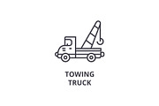 towing truck vector line icon, sign, illustration on background, editable strokes