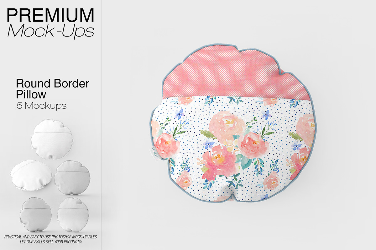 Bordered Round Pillow Mockup in Product Mockups - product preview 8