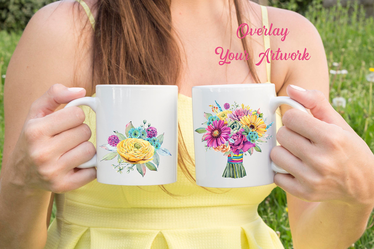 Double mug mockup - yellow dress in Product Mockups - product preview 8