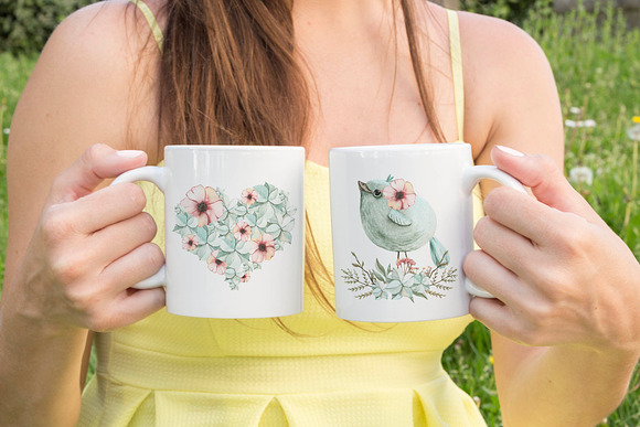 Double mug mockup - yellow dress in Product Mockups - product preview 1