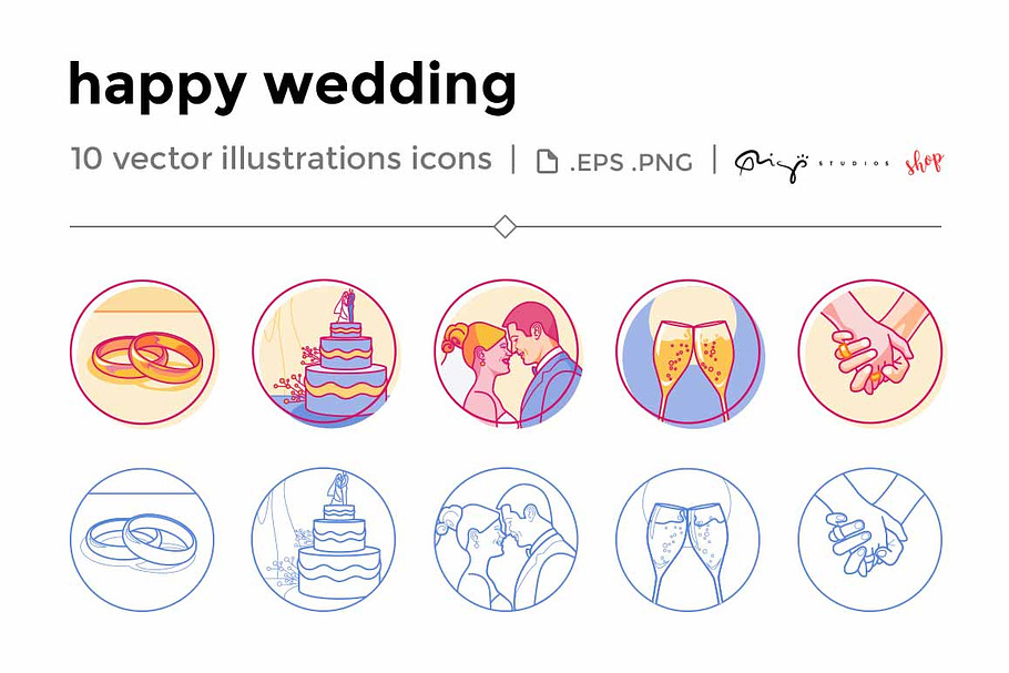 Happy wedding icons