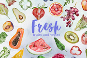Watercolor Fresh Fruits and Vegies 