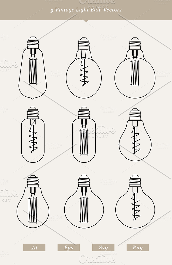 9 Vintage Light Bulb Vectors in Objects - product preview 2