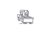 couple students at a desk vector line icon, sign, illustration on background, editable strokes