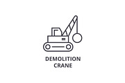 demolition crane vector line icon, sign, illustration on background, editable strokes