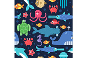 Seamless pattern of sea underwater life. Vector flat illustrations