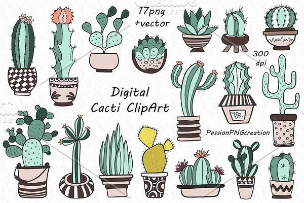 Coloured Cacti Clipart