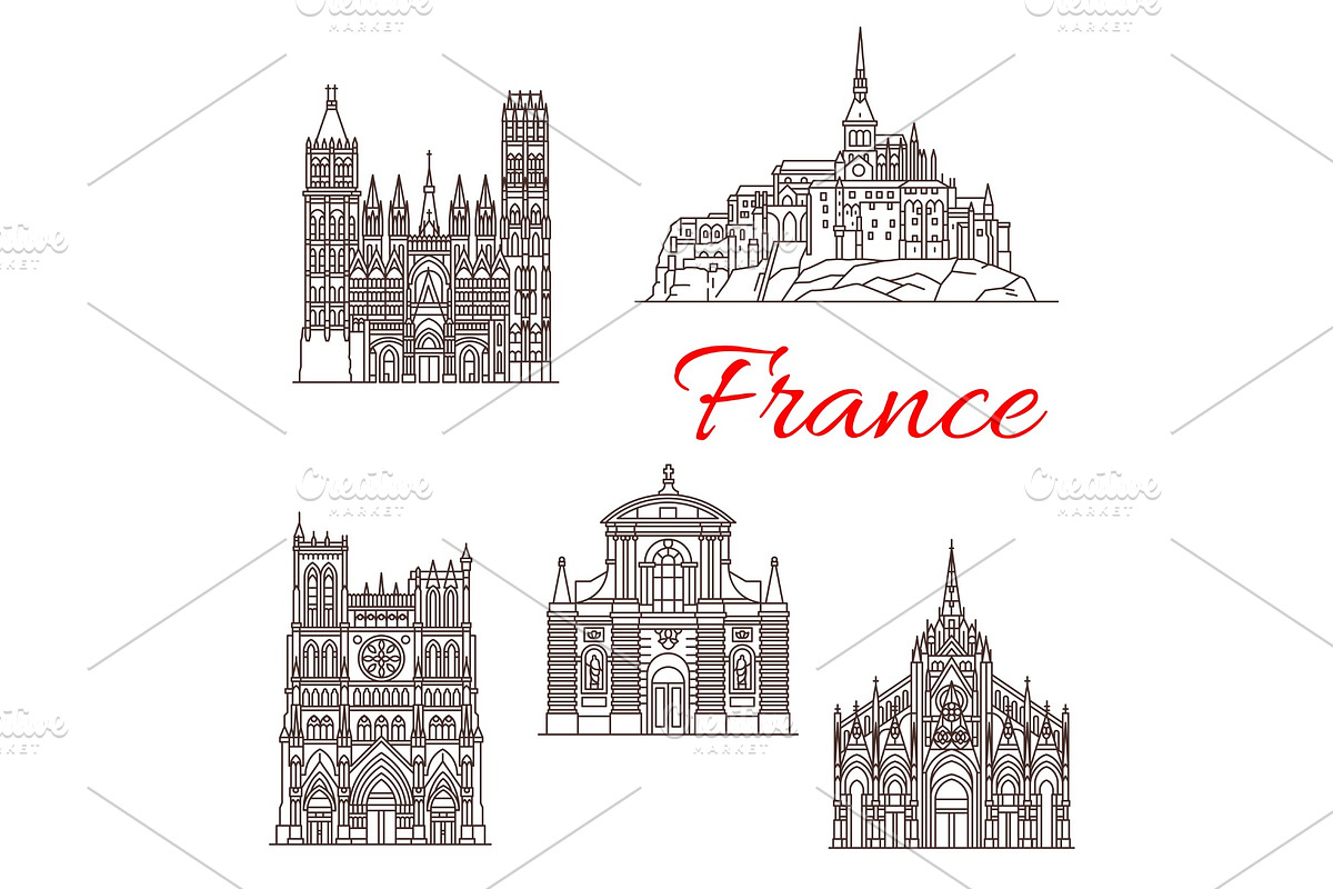 France travel landmarks vector buildings icons in Illustrations - product preview 8
