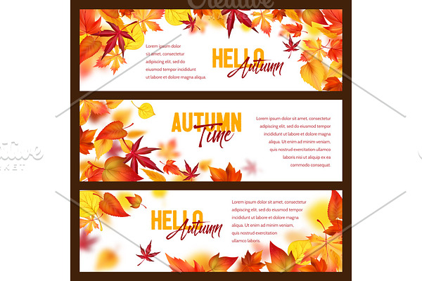 Autumn foliage fall falling leaves vector banners