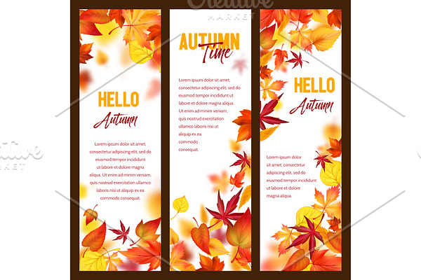 Autumn vector banners of fall leaf falling foliage