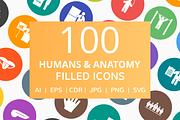 100 Humans & Anatomy Filled Icons