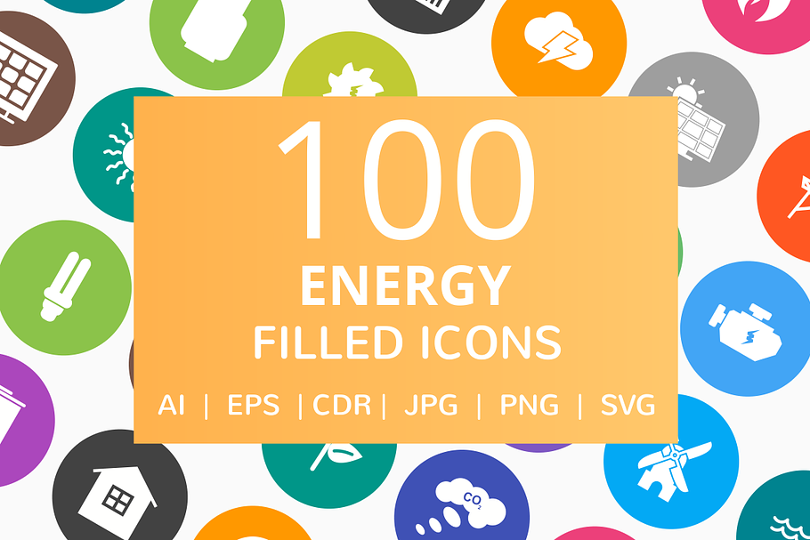 100 Energy Filled Round Icons