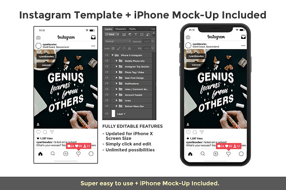 Instagram Template & iPhone X Mock in Instagram Templates - product preview 2
