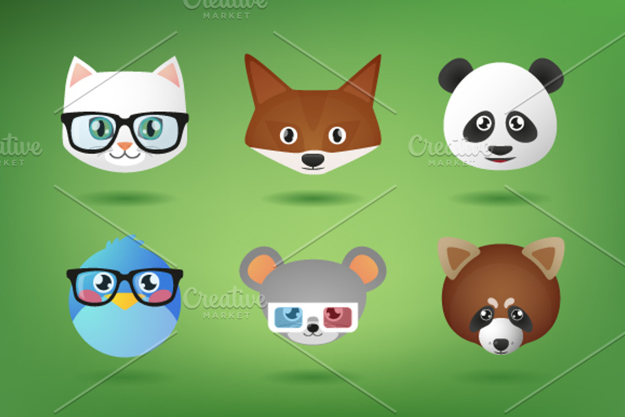 Cute Animal Head Vector Set in Illustrations - product preview 8