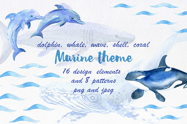 Marine theme. Sea animal watercolor.