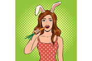 Stylish beauty girl with bunny ears pop art vector