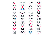Kawaii vector cartoon emoticon character with different emotions and face expression collection illustration emotional set of japanese emoji and emotive feelings isolated on white background