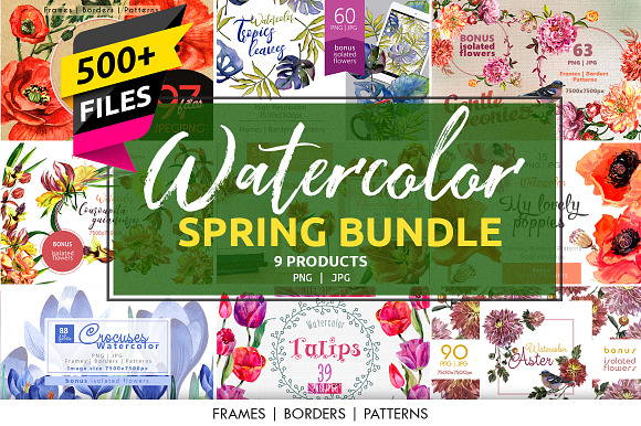 Watercolor Spring Bundle 10 products in Illustrations - product preview 2