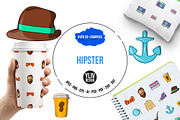 Hipster icons set, cartoon style