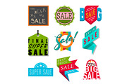 Super sale extra bonus banners text in color drawn label business shopping internet promotion vector illustration