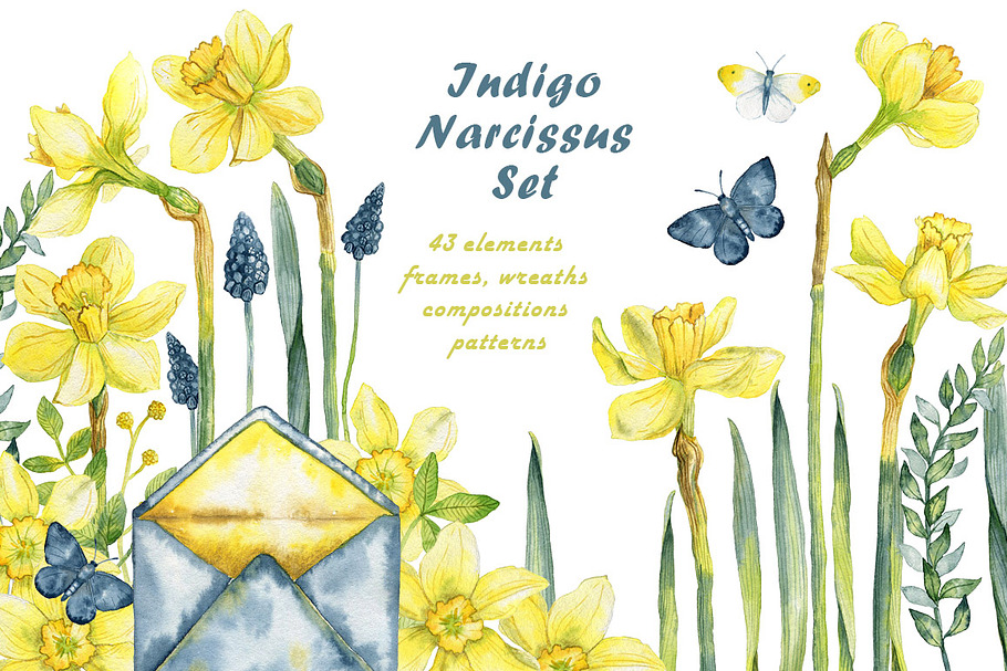 Indigo narsissus set in Illustrations - product preview 8