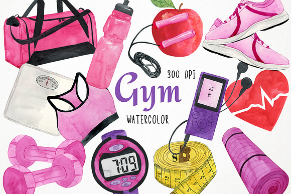 Watercolor Fitness Clipart in Illustrations - product preview 3