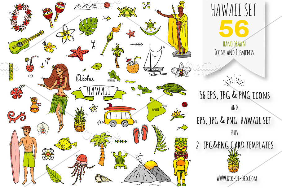 56 HAWAII hand drawn elements! in Hand Drawn Icons - product preview 8
