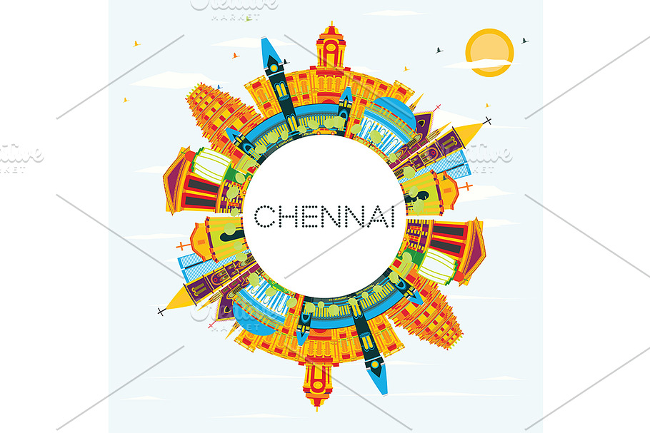 Chennai India Skyline in Illustrations - product preview 8