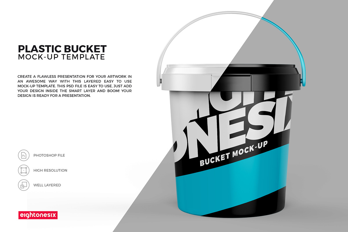 Plastic Bucket Mock-Up Template in Product Mockups - product preview 8