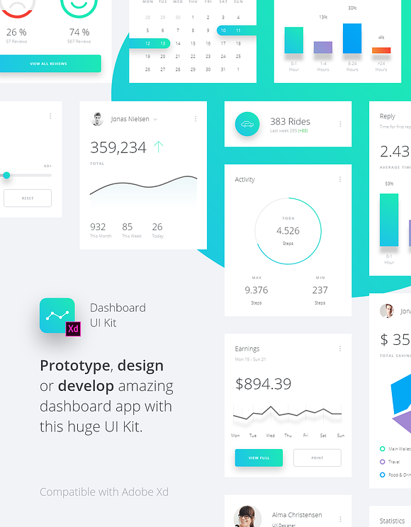 Datta - Dashboard UI Kit for Xd in UI Kits and Libraries - product preview 1