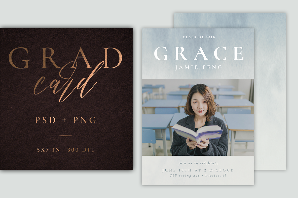 Lightness - graduation card template in Card Templates - product preview 8