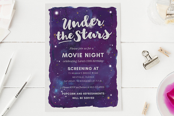 Under the Stars - Movie Night Invite in Card Templates - product preview 3